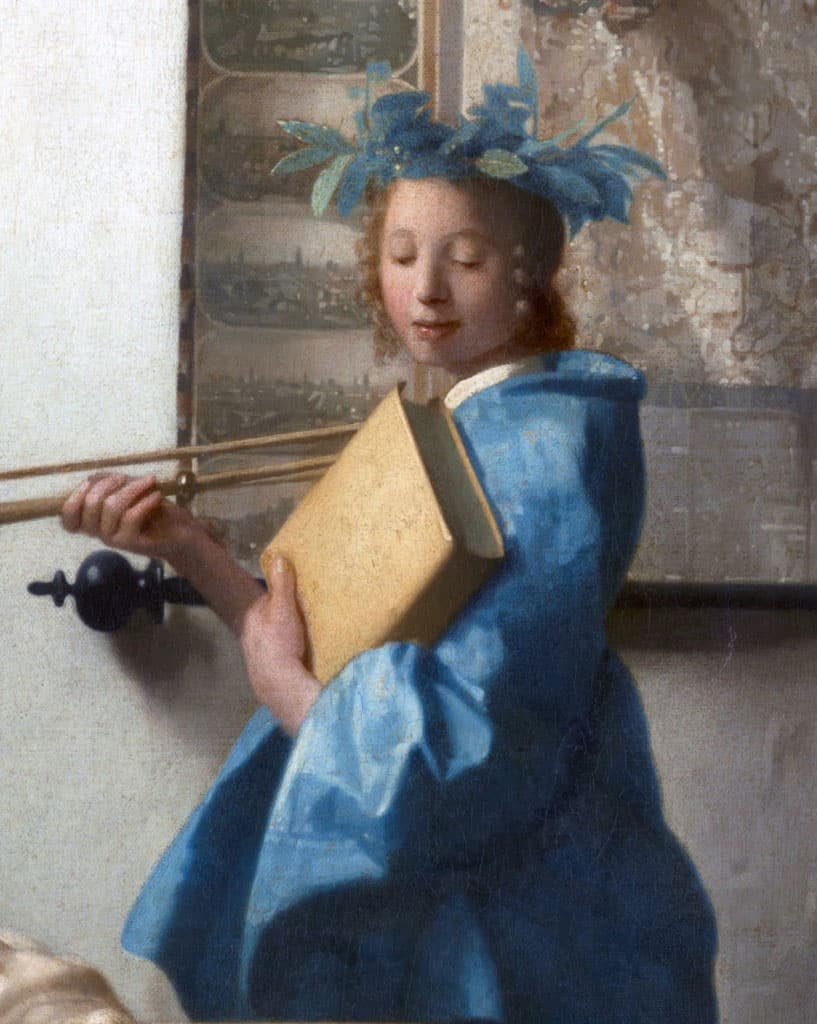 Clio, détail de L'Allégorie de la peinture, par Vermeer (1666) - Wikimedia CC.