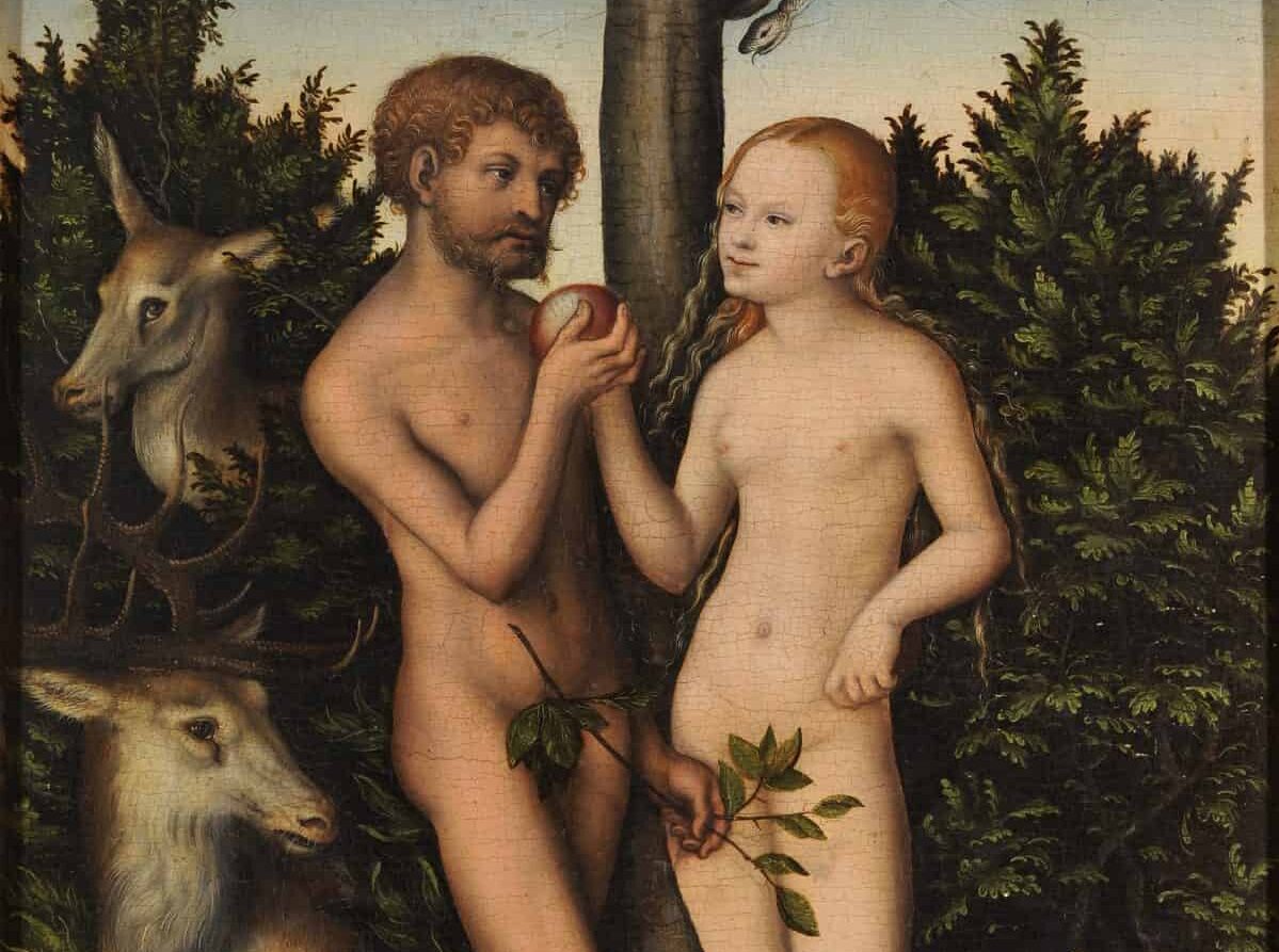 Lucas Cranach , "Adam et Ève", huile sur toile, 1532 (Wikimedia Commons).